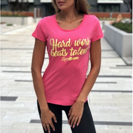 Gym Beam T-Shirt Hard Work Pink Yellow