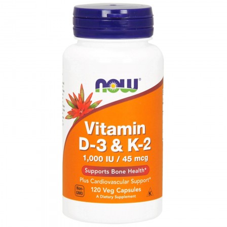NOW Foods Vitamin D3 + K2 1000 IU/45mcg 120 veg caps.