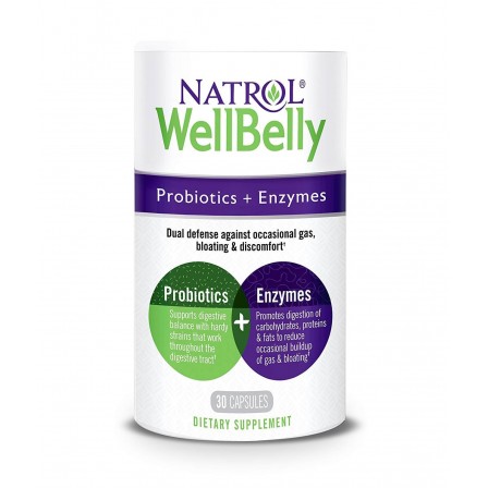 Natrol WellBelly Probiotics + Enzymes 30 caps.